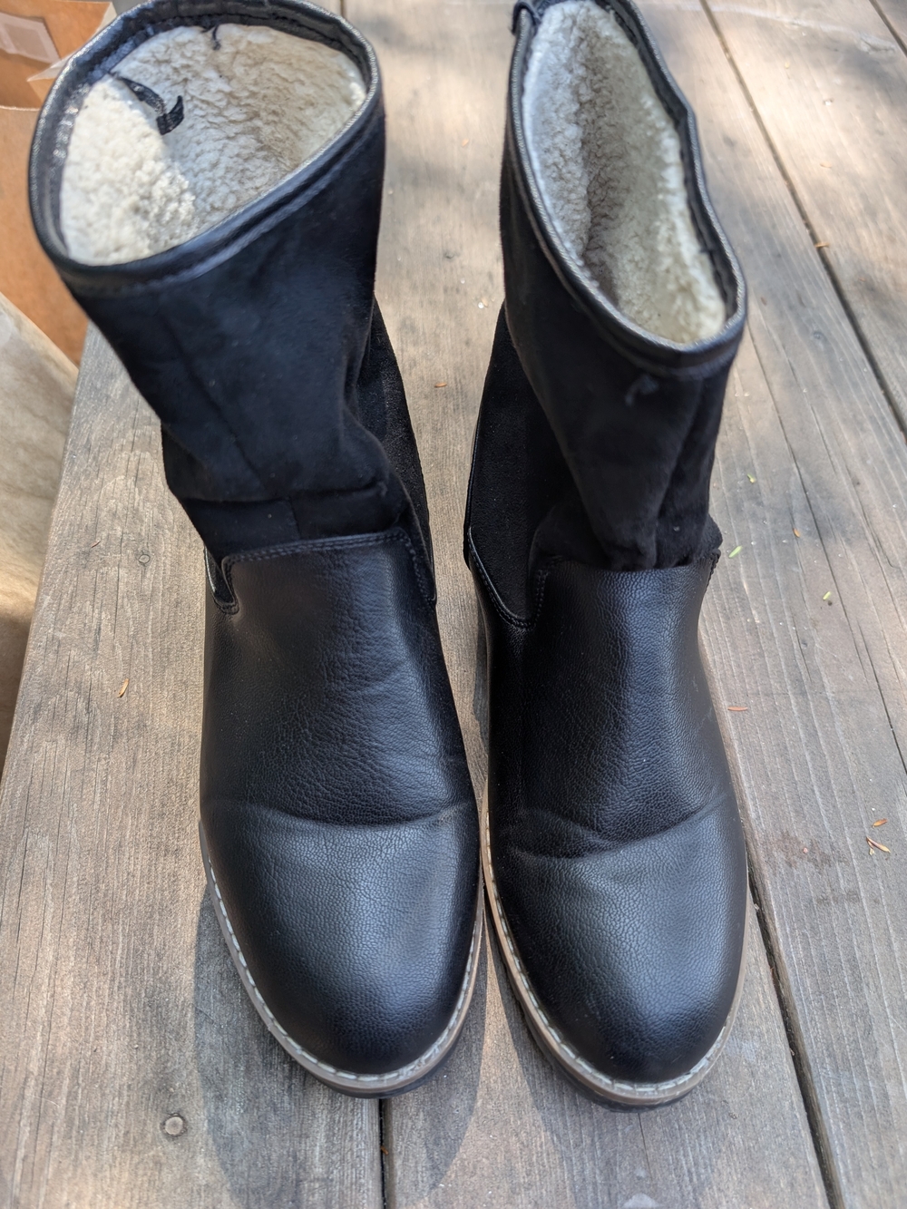 Black Women's Leather Winter Boots with Shearling Lining